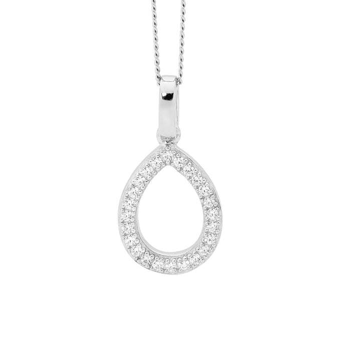 Ellani Sterling Silver Cz Tear Drop Pendant