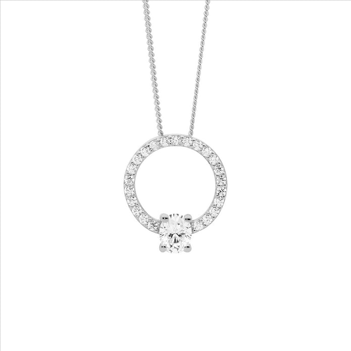 Ellani Sterling Silver 13mm Cz Open Circle Pendant