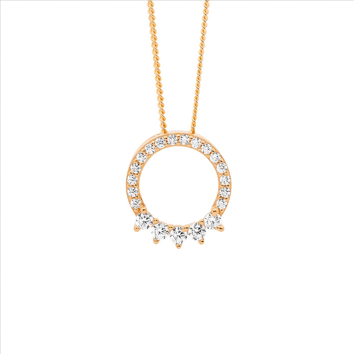 Ellani Sterling Silver 12mm Rgp Cz Open Circle Pendant