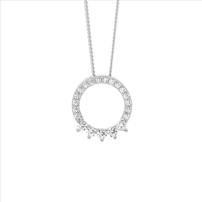 Ellani Sterling Silver 12mm Cz Open Circle Pendant