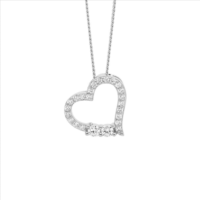 Ellani Sterling Silver Cz Open Heart Pendant 2