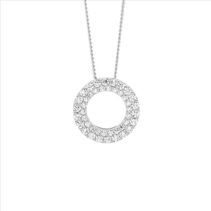 Ellani Sterling Silver 13mm Cz Double Row Open Circle Pendant