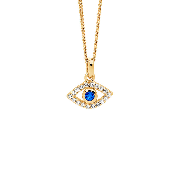 Ellani Sterling Silver Gp Cz Evil Eye Pendant