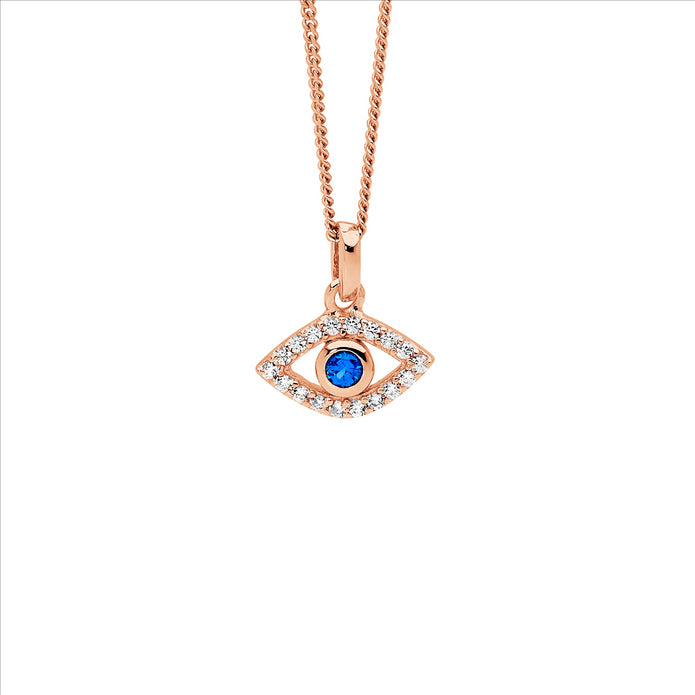 Ellani Sterling Silver Rgp Cz Evil Eye Pendant