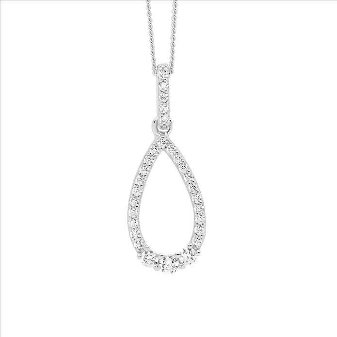 Ellani Sterling Silver Cz Open Tear Drop Pendant 3