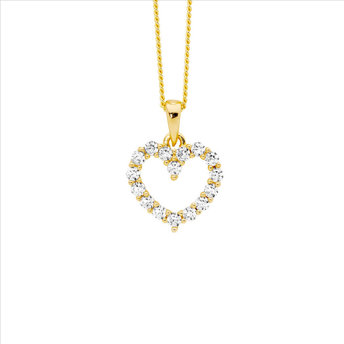 Ellani P870g Ellani Sterling Silver Gold Plated 11mm White Cz Open Heart Pendant.
