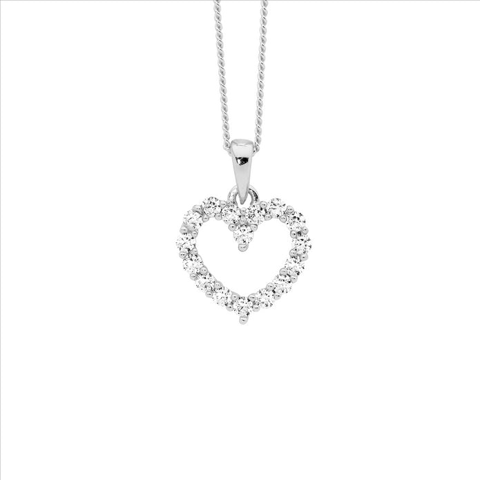Ellani Sterling Silver Cz 11mm Open Heart Pendant