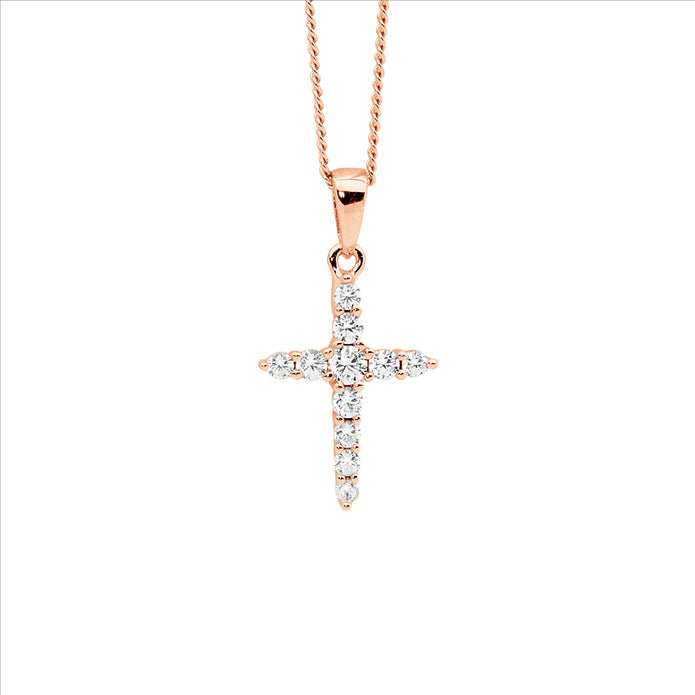 Ellani Sterling Silver 15mm Rgp Cz Cross Pendant