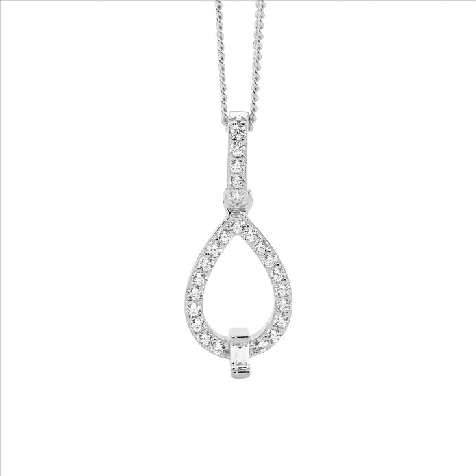 Ellani Sterling Silver Cz Open Tear Drop Pendant 4