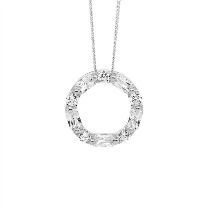 Ellani Sterling Silver Cz 18mm Circle Pendant