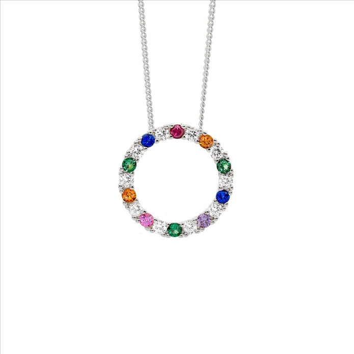 Ellani P875s Sterling Silver Cz Multi Coloured Circle Pendant.