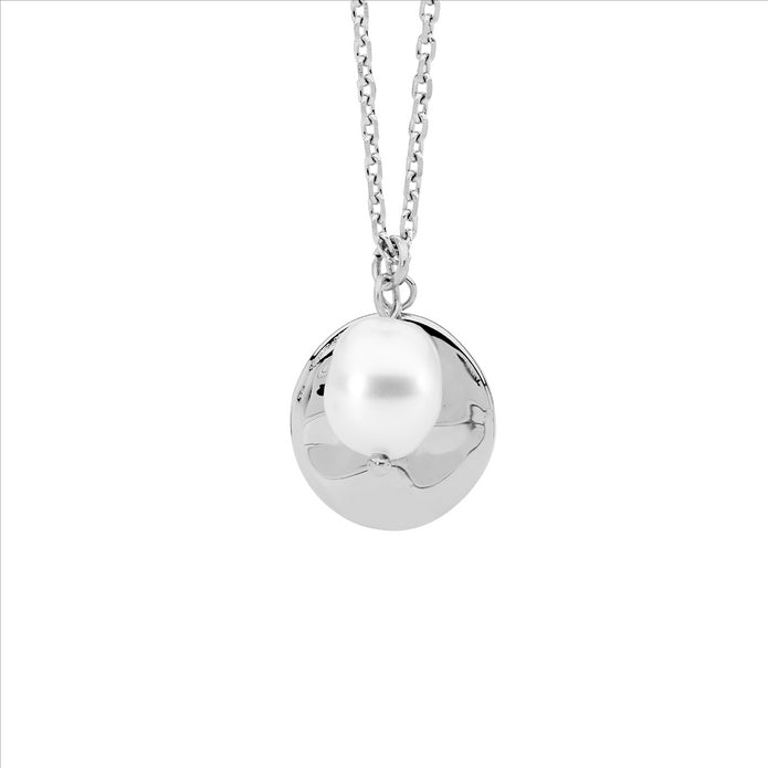 Ellani Stainless Steel Disk And Freshwater Pearl Pendant