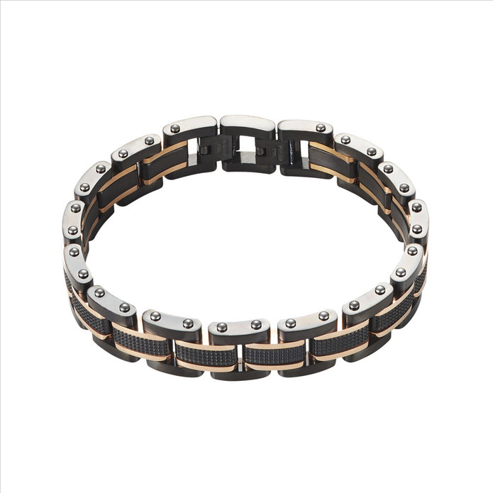 Ion Plated Black And Rose Gold Stainless Steel Bracelet