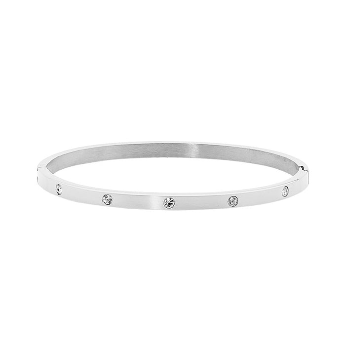 Ellani Stainless Steel Cz Hinged Bangle
