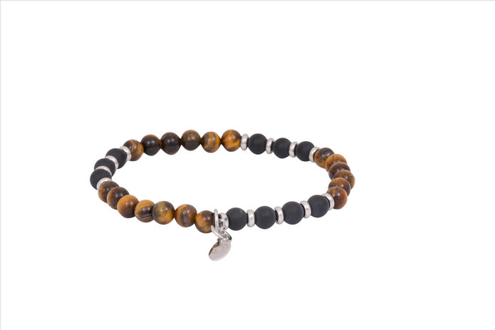 Tiger Eye And Black Agate Beaded Bracelet