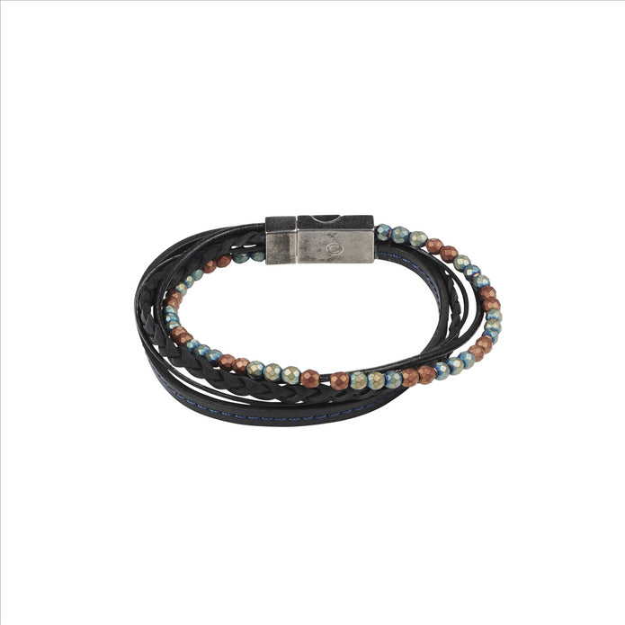 Multi-strand Black Leather And Hematite Beaded Bracelet 2