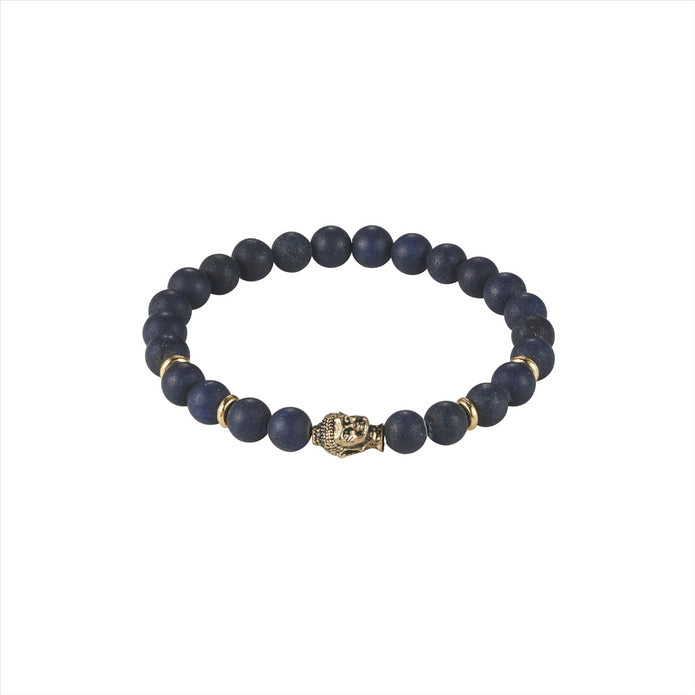 631-71 Cudworth Dark Blue Agate Ip Gold Stainless Steel Buddha Bead Bracelet