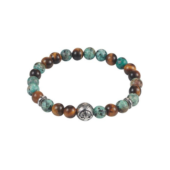 Cudworth 8mm Tiger Eye And African Turquoise Beaded Stainless Steel Bracelet