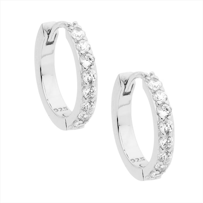 Ellani E512s Ellani Sterling Silver White Cz Single Row Hoop Earrings.