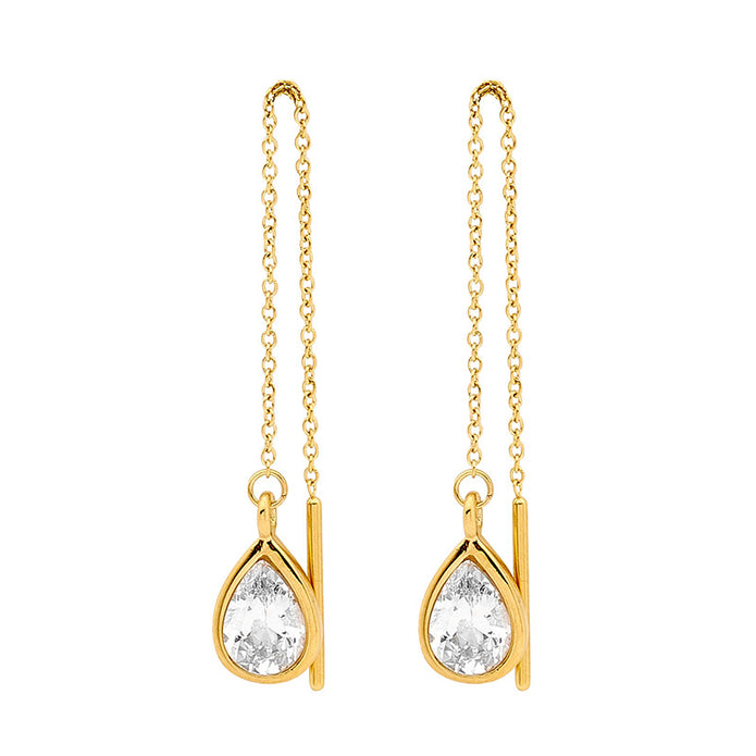 Ellani Stainless Steel Cz Thread Gp Earrings