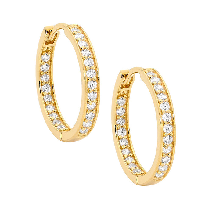 Ellani Sterling Silver Gp Cz Inside Out Hoop Earrings