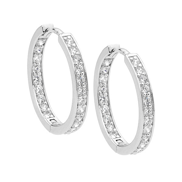 Ellani Sterling Silver Cz Inside Out Hoop Earrings
