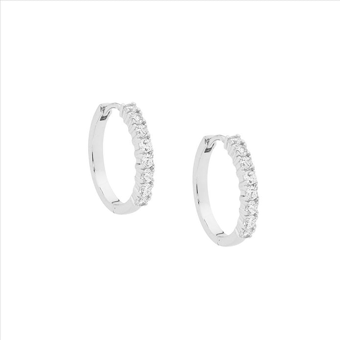 Ellani Sterling Silver Cz 15mm Hoop Earrings
