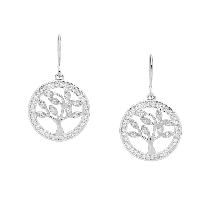 Ellani Sterling Silver Cz 'tree Of Life' Drop Earrings 2