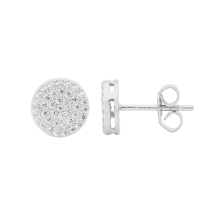 Ellani Sterling Silver 8mm Cz Pave Circle Stud Earrings