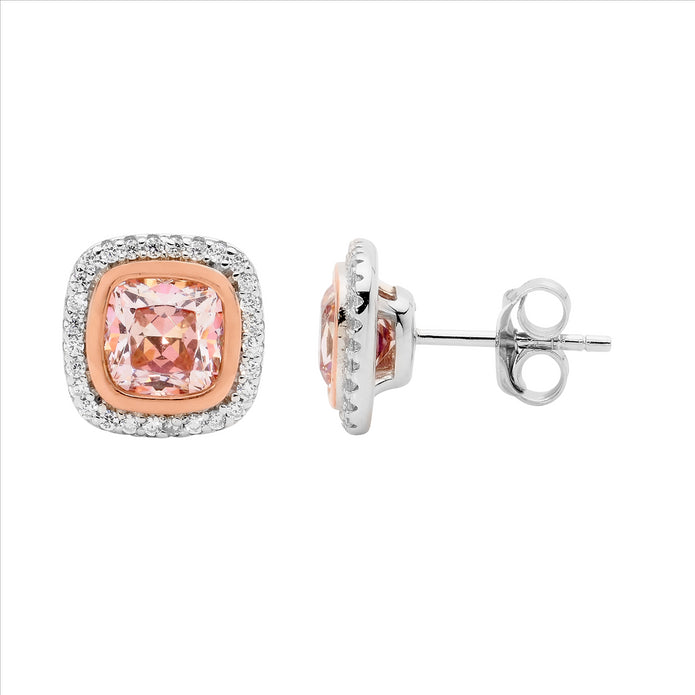 Ellani Sterling Silver Rgp Cz Halo Stud Earrings 4