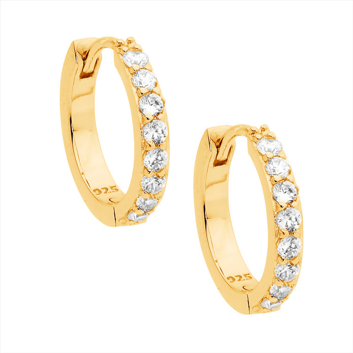 Ellani Sterling Silver Gp Cz 15mm Hoop Earrings