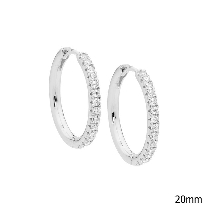 Ellani Sterling Silver Cz 20mm Hoop Earrings