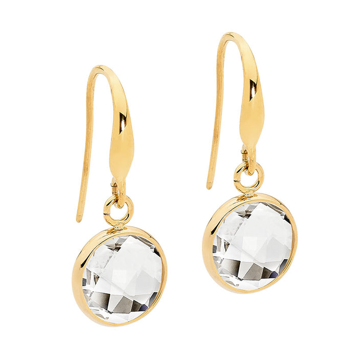 Ellani Stainless Steel Gp Round Glass Drop Earrings