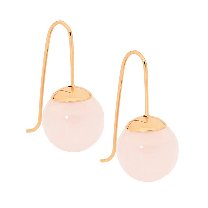 Ellani Stainless Steel Rgp 12mm Rose Quartz Ball Drop Earrings