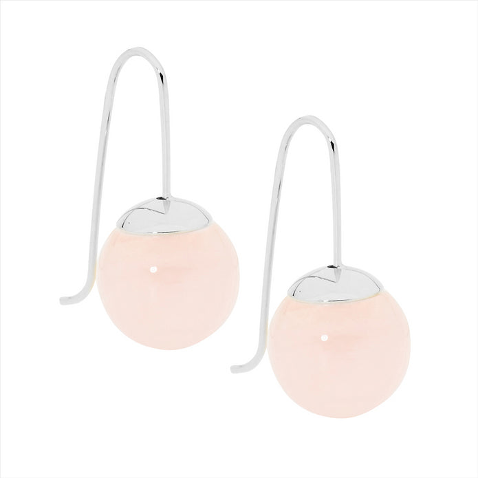 Ellani Stainless Steel 12mm Rose Quartz Ball Drop Earrings