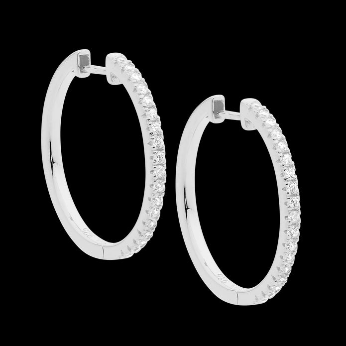 Ellani Sterling Silver Cz 25mm Hoop Earrings