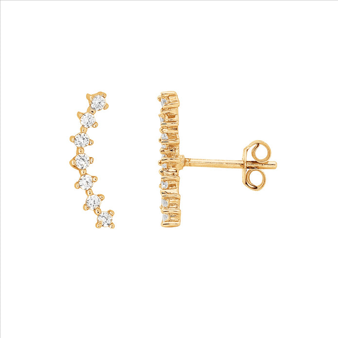 Ellani Sterling Silver Cz Gp Curved Row Stud Earrings