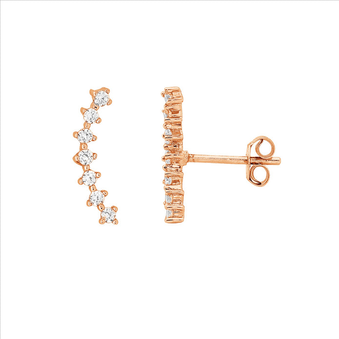 Ellani Sterling Silver Cz Rgp Curved Row Stud Earrings