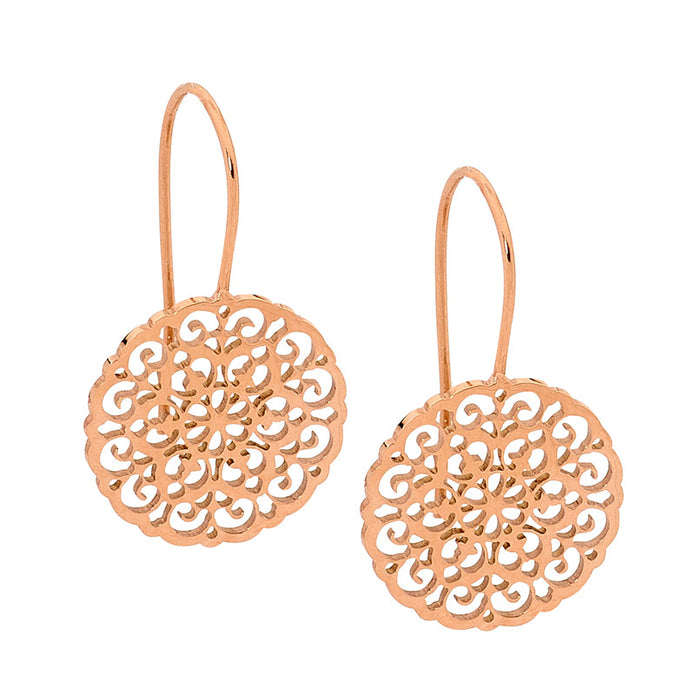 Ellani Stainless Steel Rgp Filigree Disk Earrings