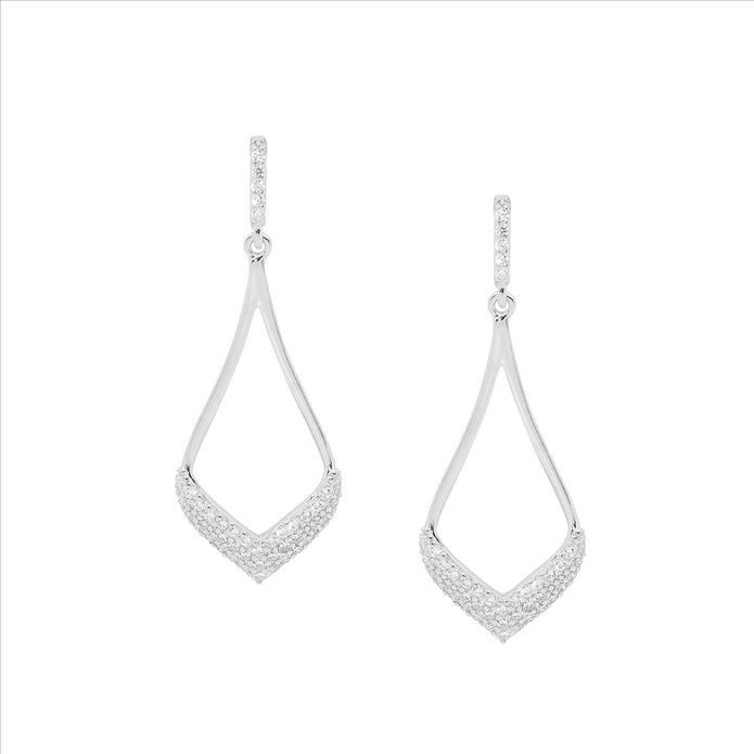 Ellani Sterling Silver Cz 40mm Open Tear Drop Earrings