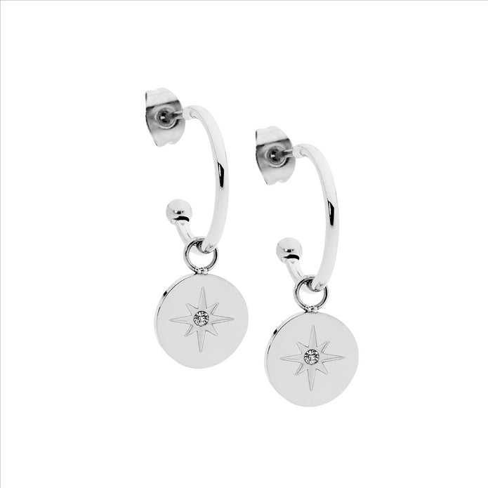 Ellani Stainless Steel 16mm Hoop With Star Disk Earrings