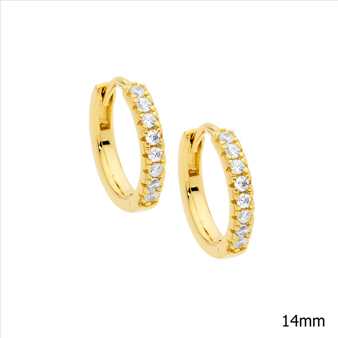 Ellani Sterling Silver 14mm Gp Cz Hoop Earrings