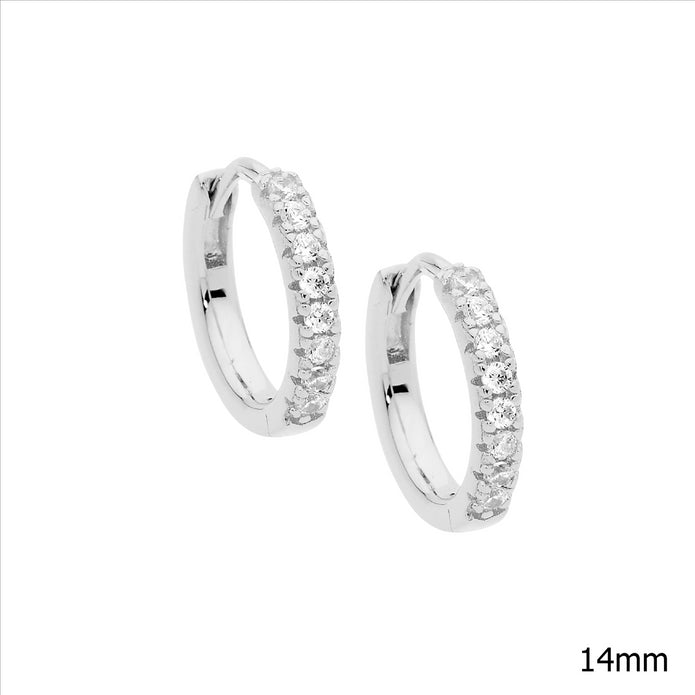 Ellani Sterling Silver 14mm Cz Hoop Earrings