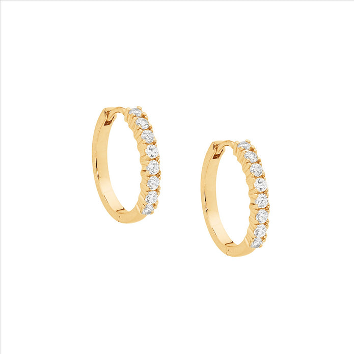 Ellani Sterling Silver Cz 15mm Gp Hoop Earrings