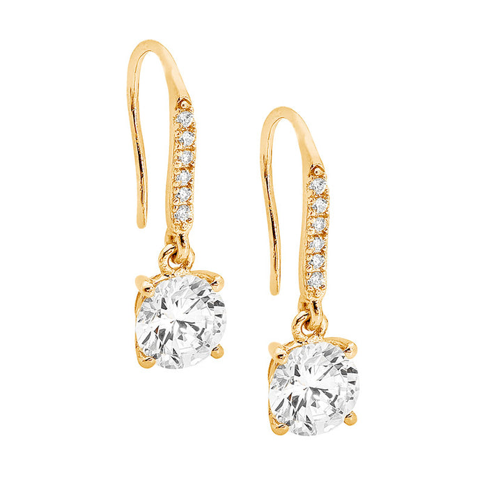 Ellani Sterling Silver Cz Gp Drop Earrings
