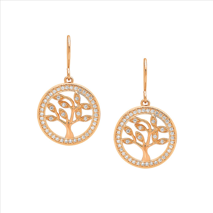 Ellani Sterling Silver Cz 'tree Of Life' Drop Earrings