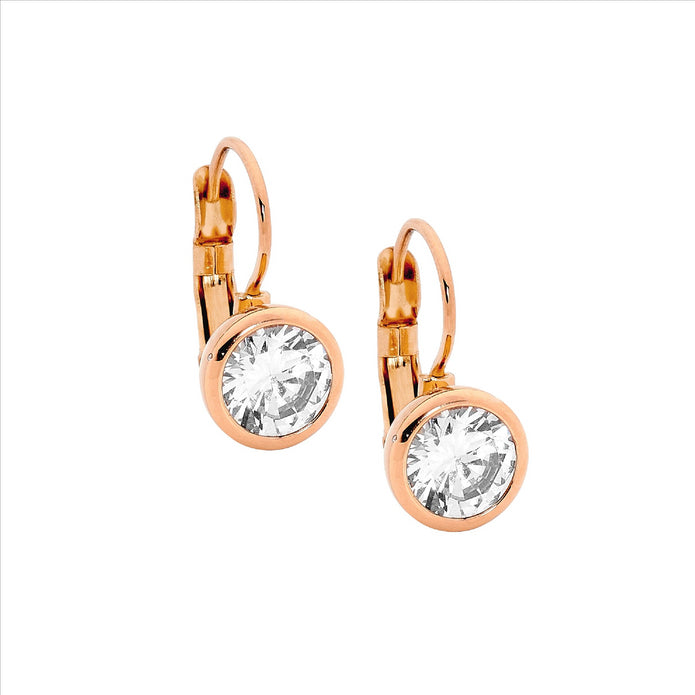 Ellani Stainless Steel Cz Rgp Drop Earrings