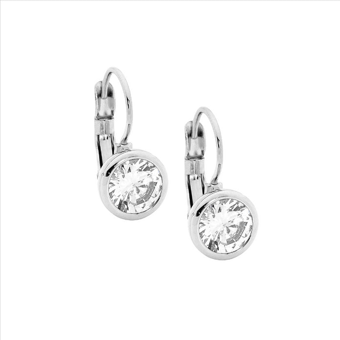 Ellani Stainless Steel Cz Drop Earrings