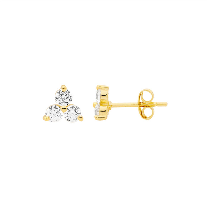 Ellani Sterling Silver Gp Cz Stud Earrings