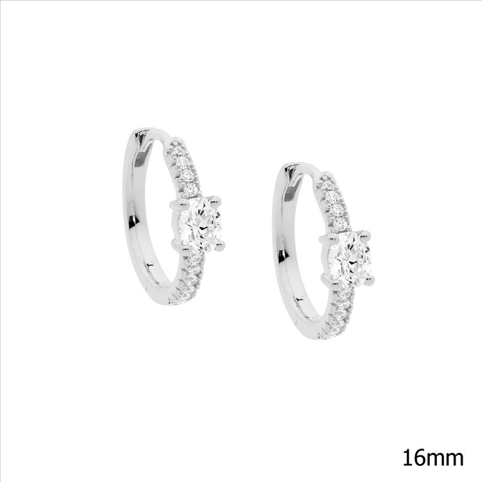 Ellani Sterling Silver 16mm Cz Hoop Earrings
